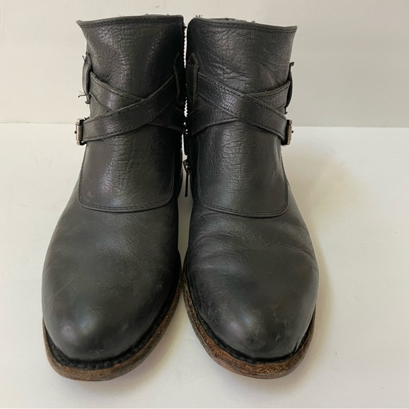 Frye Jayden Black Leather Cross Strap Moto Boots Size 6.5 - Picture 3 of 11